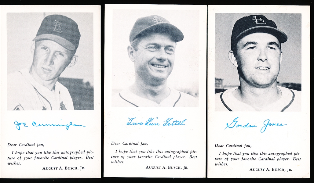 1954-55 St. Louis Cardinals MLB Team Issued “Dear Cardinal Fan” 3 ¼” x 5 ½” B/W Photos- 5 Diff.