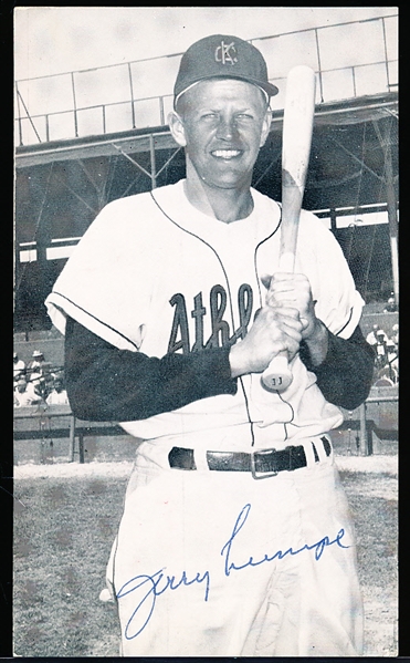 Autographed Jerry Lumpe Kansas City Athletics MLB J. D. McCarthy B/W Bsbl. Postcard