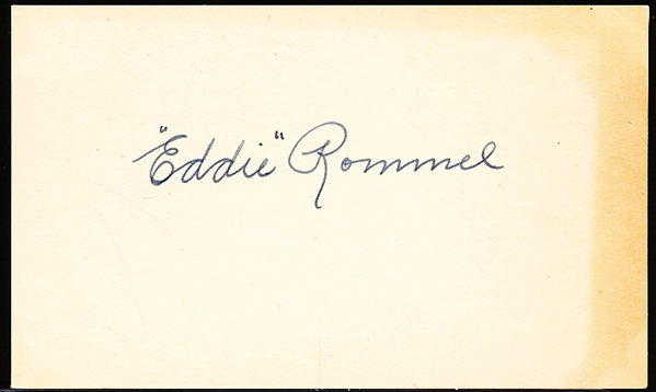 Autographed Eddie Rommel MLB Index Card
