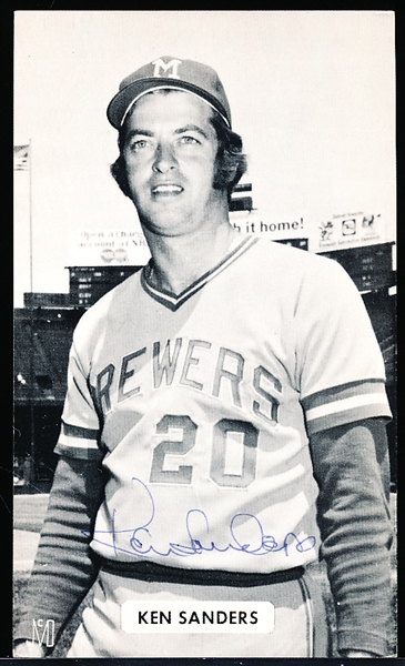 Autographed Ken Sanders Milwaukee Brewers MLB J. D. McCarthy B/W Bsbl. Postcard