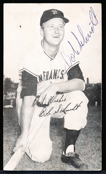 Autographed Bob Schmidt San Francisco Giants MLB J. D. McCarthy B/W Bsbl. Postcard