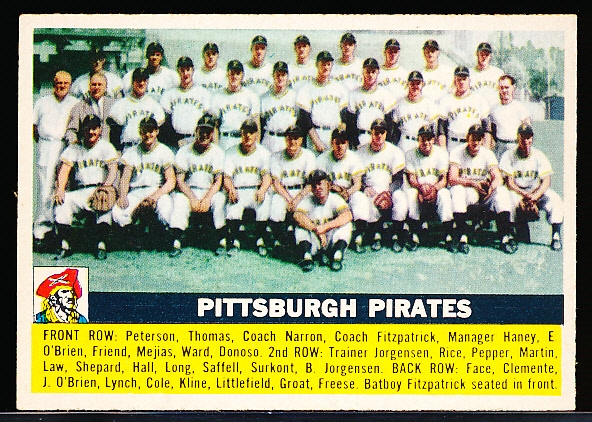 1956 Topps Baseball- #121 Pirates Team- Gray Back