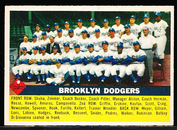 1956 Topps Baseball- #166 Brooklyn Dodgers- Gray Back