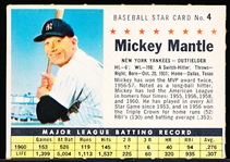 1961 Post Cereal Bb- #4 Mickey Mantle, Yankees- Company Issue