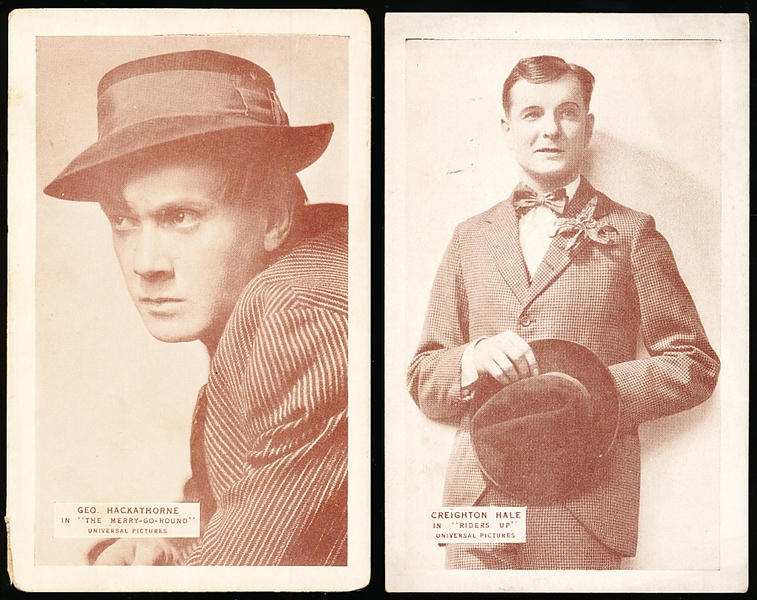 1920’s Silent Film Actors Exhibit Card w/Postcard backs- “Name on Front in box w/Film name”- 3 Diff