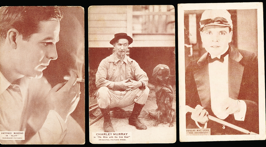 1920’s Silent Film Actors Exhibit Card with Postcard backs- “Name on Front in box with Film name”- 3 Diff