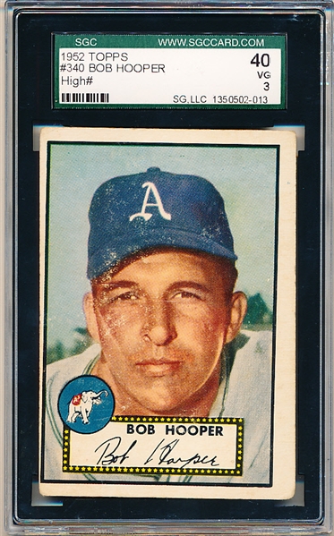 1952 Topps Baseball- #340 Bob Hooper, Phila A’s- Hi# - SGC 40 (VG 3)