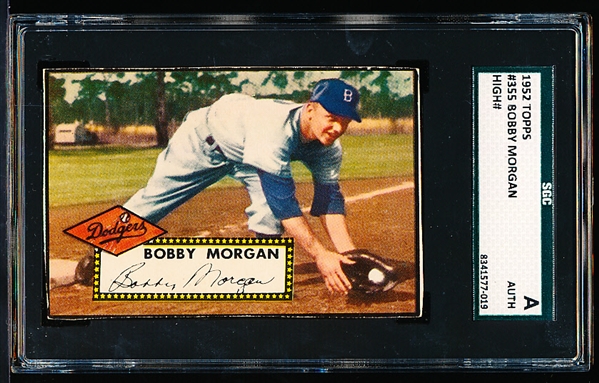 1952 Topps Baseball- #355 Bobby Morgan, Brooklyn Dodgers- Hi# - SGC A (Auth)