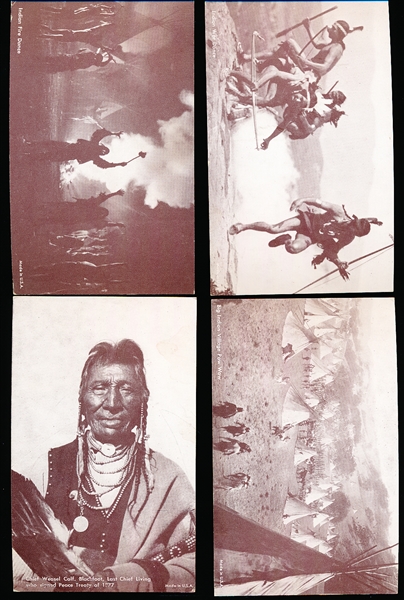 1940’s American Indian Arcade Exhibit Cards with “Trading Post” (Stoysville, PA.) Stamps on Backs- 4 Diff.