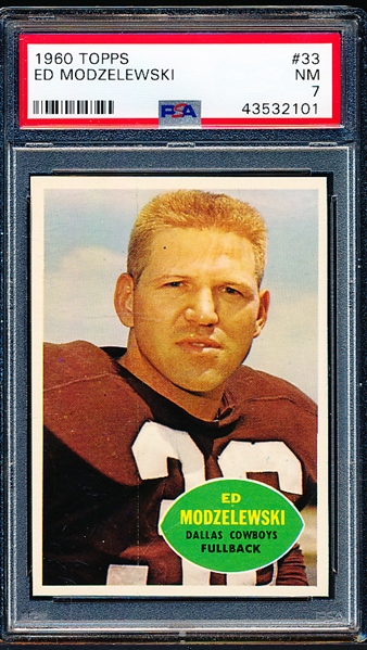 1960 Topps Football- #33 Ed Modzelewski, Cowboys- PSA NM 7