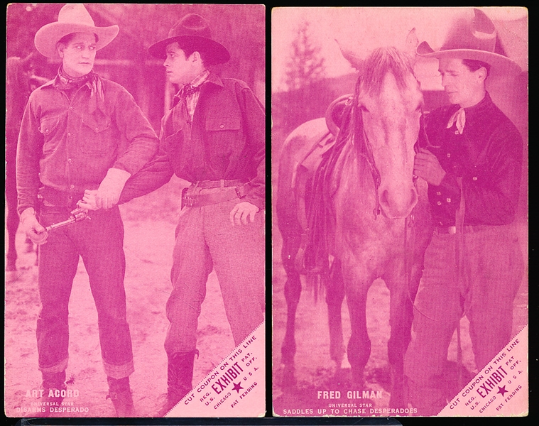 1920’s Cowboy Actor Exhibit Cards- Pink Tone with Exhibit Coupon on Front- 2 Diff- Blank Backs