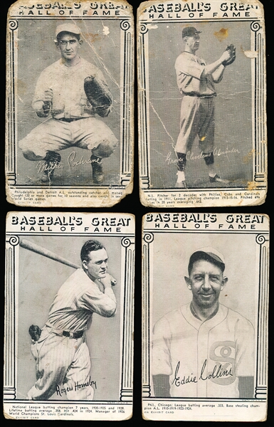 1948 Hall of Fame Baseball Greats Exhibit Cards- 9 Diff