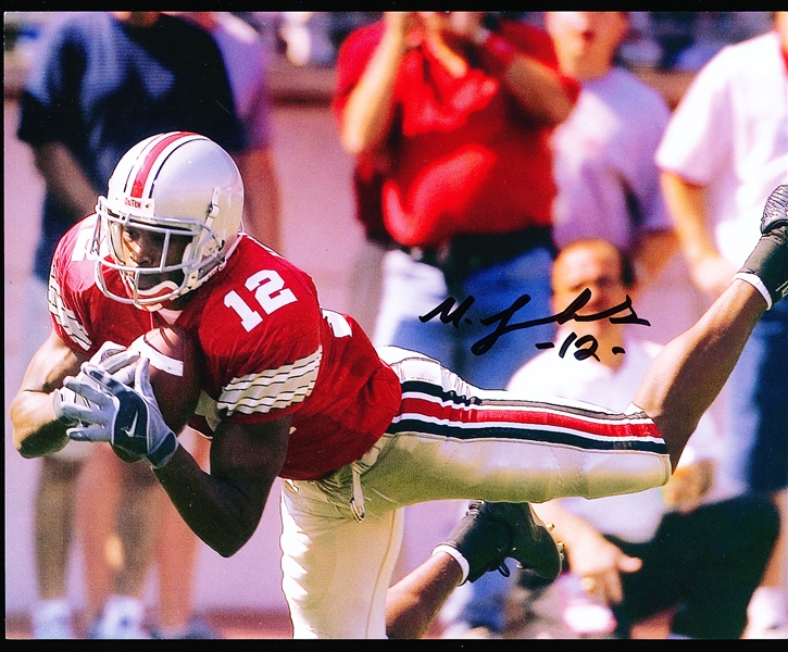 Autographed and Inscribed Michael Jenkins Ohio State NCAA Ftbl. Color 8” x 10” Photo