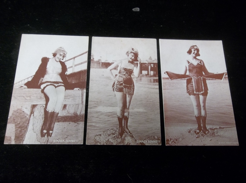 1920’s Exhibit Supply Co. Mack Sennett Comedies Postcard Backed “Bathing Beauties” Exhibits- 3 Diff. with Overprint Backs