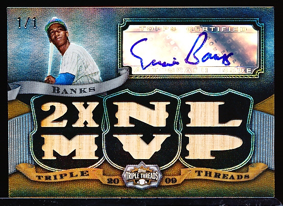 2009 Topps Triple Threads Baseball- Autographed Relic Platinum Card- #TTAR-153 Ernie Banks- 1 of 1