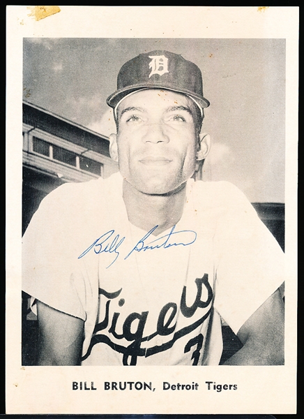 Autographed 1960’s Billy Bruton Detroit Tigers MLB Jay Publishing 5” x 7” B/W Photo