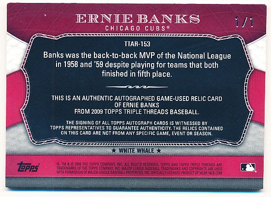 Ernie Banks Autographed Official National League Game Used