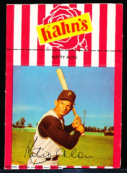 1968 Kahn’s Baseball- With Tab- Matty Alou (Red & White Stripes Version)