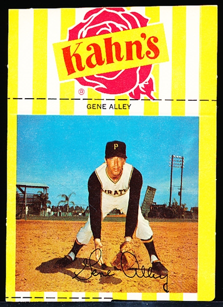 1968 Kahn’s Baseball- Card with Tab- Gene Alley, Pirates- Large Size- Yellow & white stripes