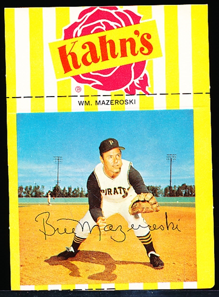 1968 Kahn’s Baseball- Card with Tab- Wm. Mazeroski, Pirates- Large Size