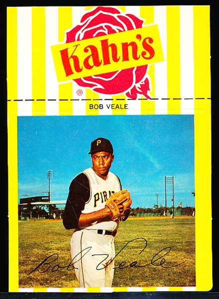 1968 Kahn’s Baseball- Card with Tab-Bob Veale, Pirates-Large Size- Yellow & white stripes