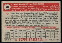 1952 Topps Baseball- #218 McCullough, Pirates