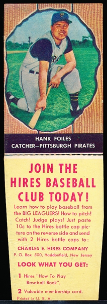 1958 Hires Baseball with Tab- #71 Hank Foiles, Pirates