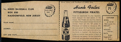 1958 Hires Baseball with Tab- #71 Hank Foiles, Pirates