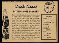 1958 Hires Baseball- No Tab- #21 Dick Groat, Pirates