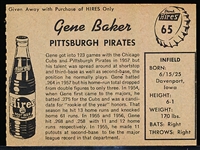 1958 Hires Baseball – No Tab- #65 Gene Baker, Pirates