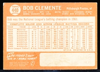 1964 Topps Bb- #440 Bob Clemente, Pirates- Hi#