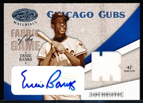 2004 Leaf Certified Materials Bb- “Fabric of the Game Autograph Stats”- #FG-41 Ernie Banks, Cubs- #2/3 Made! 