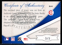 2004 Leaf Certified Materials Bb- “Fabric of the Game Autograph Reward”- #FG-41 Ernie Banks, Cubs- #3/3 Made! 