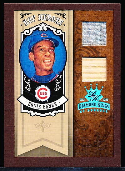 2005 Diamond King Bb- “HOF Heroes Materials Framed Red Platinum”- #HH-56 Ernie Banks, Cubs- 1 of 1! 
