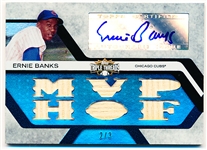 2008 Topps Triple Threads Bb- “Relics Autographs Sapphire”- #TTAR-37 Ernie Banks, Cubs- #2/3 Made!