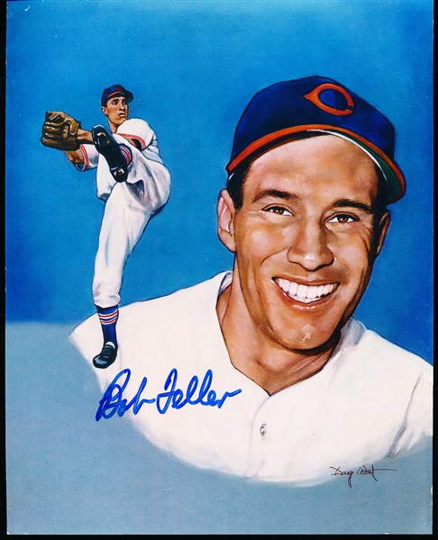 Autographed Bob Feller Cleveland Indians MLB Color 8” x 10” Drawing
