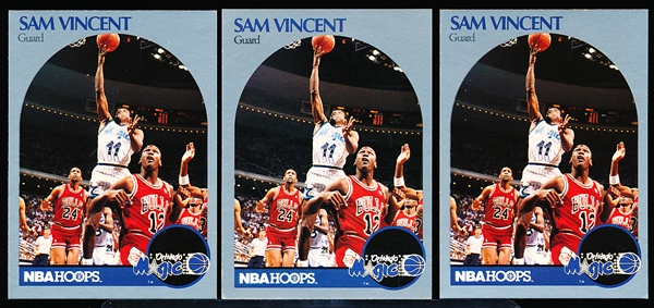 1990-91 Hoops Bskbl. #223 Sam Vincent with Jordan wearing Jersey “12”- 3 Cards