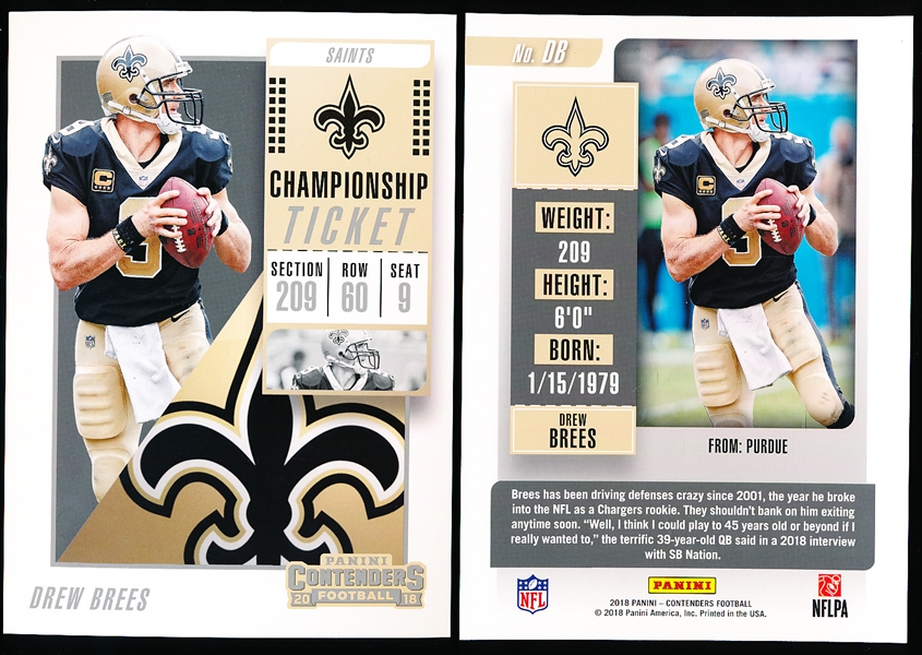 2018 Panini Contenders Ftbl. “Promo 5” x 7” #DB Drew Brees- 10 Cards