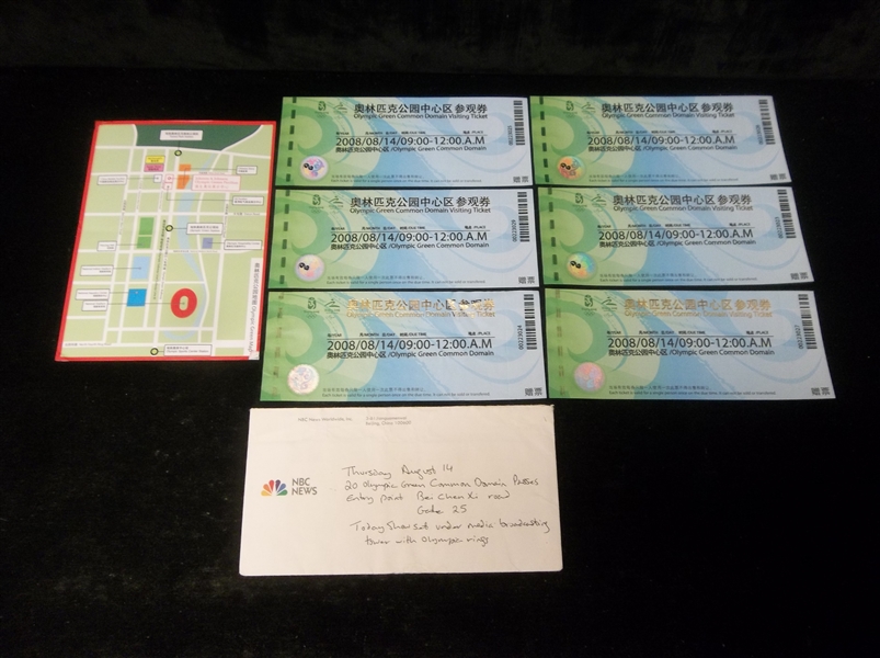 2008 Olympic Games Beijing- 4 Olympic Green Common Domain Visiting Tickets with Original NBC Envelope