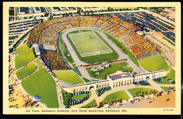 I. & M. Ottenheimer “9A-H1786- Air View, Baltimore Stadium, 33rd Boulevard, Baltimore, Md.” Linen Postcard