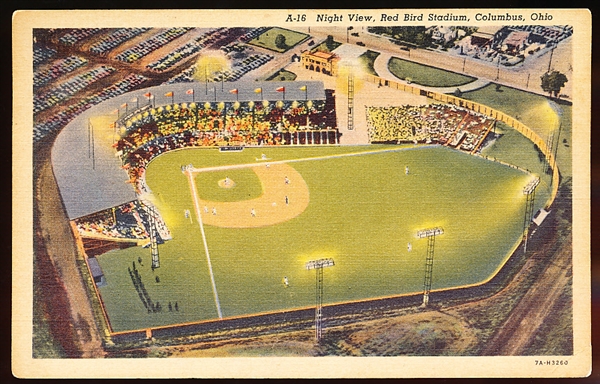 W.E. Ayres “7A-H3260, A-16 Night View, Red Bird Stadium, Columbus, Ohio” Linen Postcard