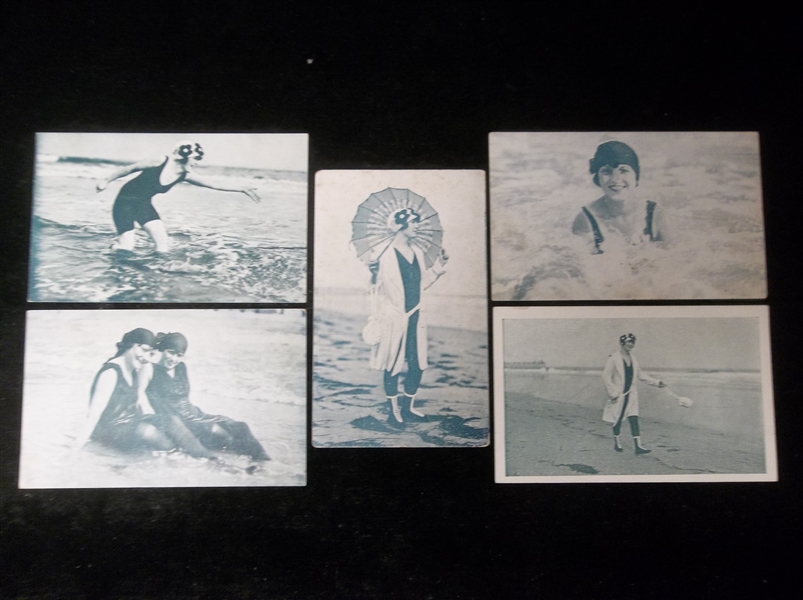 1920’s Female Swimwear Arcade/Exhibit Postcard Backed Cards- 5 Diff.