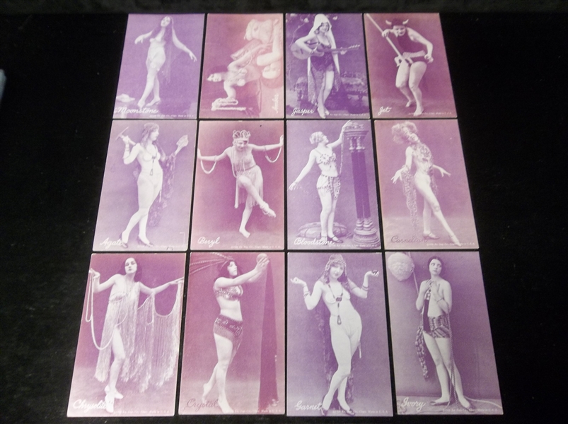 1928 Exhibit Supply Co. Purple Tint Blank-Back “Precious Metals/Stones” Risqué Women Exhibits- 12 Diff.