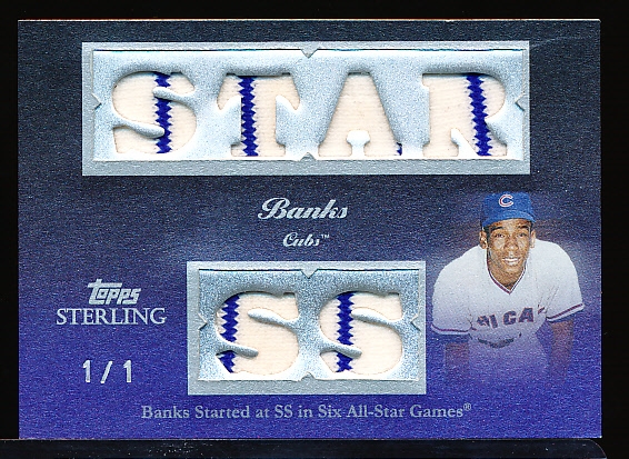 2008 Topps Sterling Bb- “Stardom Relics Six Sterling Silver”- #6SS-76 Ernie Banks, Cubs- 1 of 1