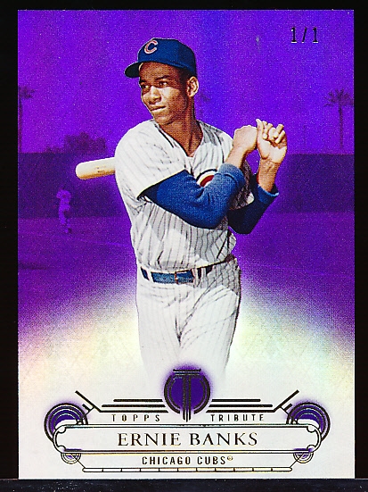 2017 Topps Tribute Bb- “Purple” Parallel- #71 Ernie Banks, Cubs- 1 of 1