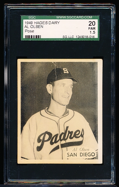 1949 Hage’s Dairy PCL Bb- Al Olsen, San Diego- SGC 20 (Fair 1.5)- B&W