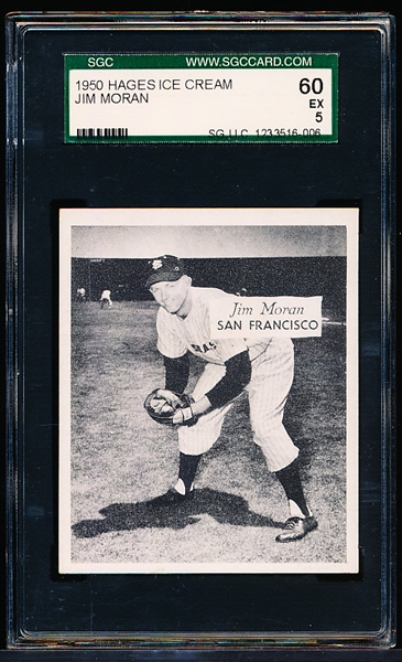 1950 Hage’s Dairy PCL Bb- Jim Moran, San Francisco- With Advertising Back- SGC 60 (Ex 5)