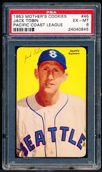 1953 Mother’s Cookies- PCL Bb- #45 Jack Tobin, Seattle Raniers- PSA Ex-Mt 6 