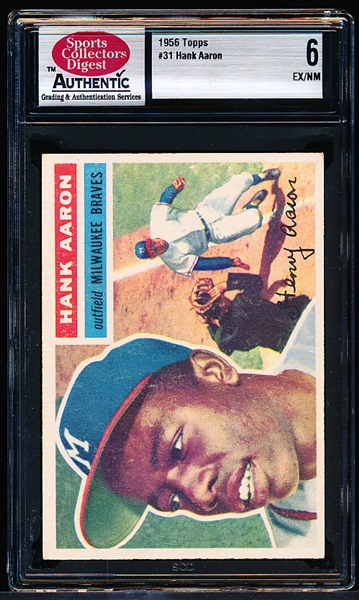 1956 Topps Baseball- #31 Hank Aaron, Braves- SCD 6 (Ex/NM)