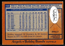 Autographed 1978 Topps Bsbl. #150 Bobby Bonds, Angels- JSA Certified